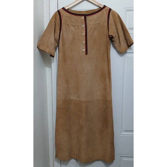 Vintage ted lapidus paris womens small suede leather dress camel Earthtone - Picture 3 of 8